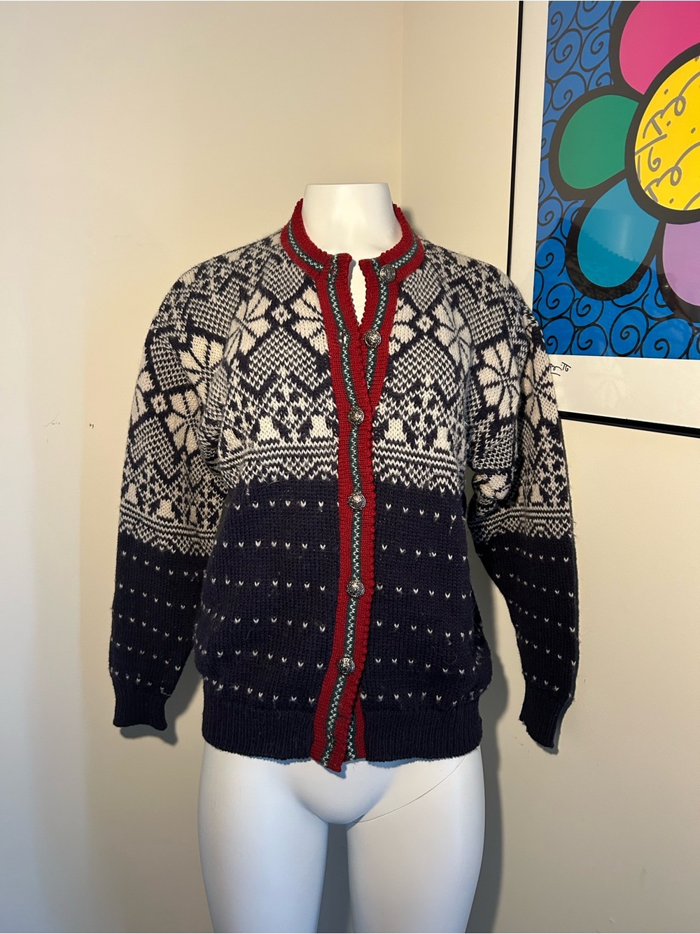 Alps Fine Women’s Apparel Fair Isle Nordic Style Wool Cardigan Size M